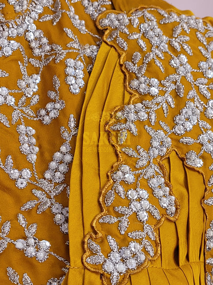 Yellow Armani Ready to Wear Saree with Stitched Blouse