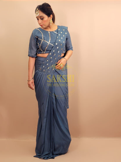 Grey Armani Ready to Wear Saree with Stitched Blouse.
