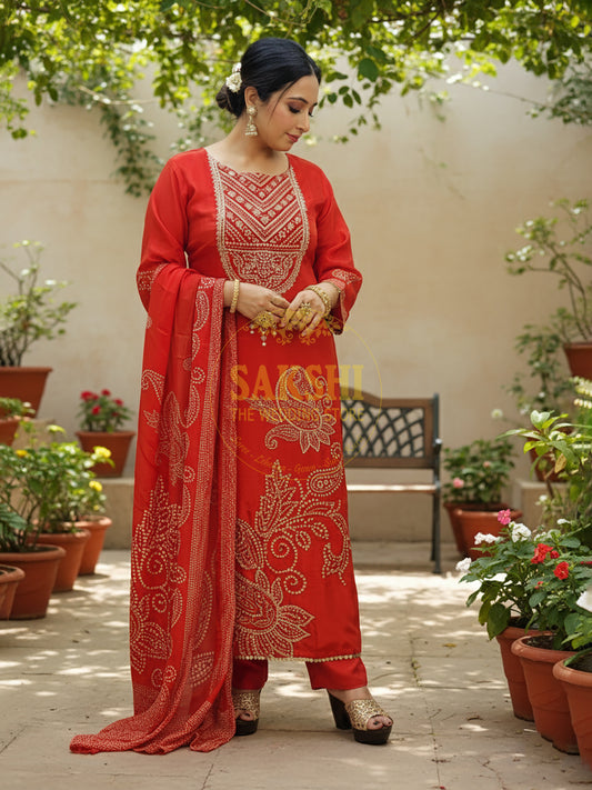 Red Silk Kurta Set for Women